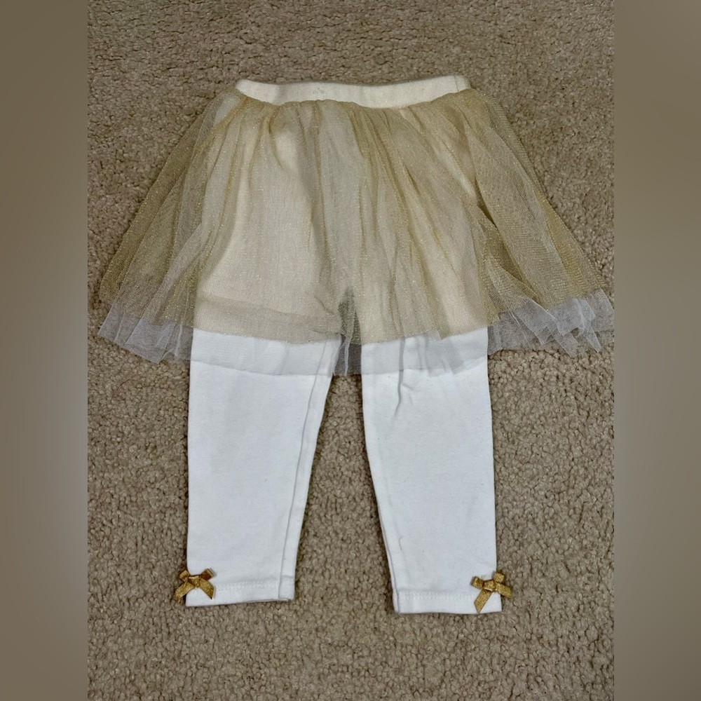 Baby Girl Gold Tutu With White Leggings Size 18 Months